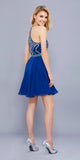 Beaded Top Round Neckline Halter Short Prom Dress Navy Blue