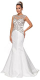 Juliet 624 Jeweled Bodice Mermaid Style Formal Gown Cut Out Back White