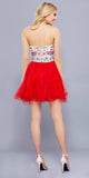 Floral Embroidered Top Strapless Short Prom Dress Red