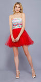 Floral Embroidered Top Strapless Short Prom Dress Red