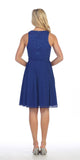 Celavie 6253 Scoop Neck Lace Top Knee-Length Cocktail Dress Royal Blue