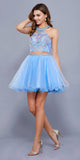 Ice Blue Two-Piece Halter Homecoming Dress Beaded Crop Top