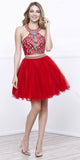 Red Two-Piece Halter Homecoming Dress Beaded Crop Top