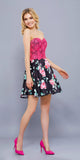 Appliqued Bodice Strapless Homecoming Short Dress Floral Print Skirt