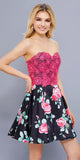 Appliqued Bodice Strapless Homecoming Short Dress Floral Print Skirt
