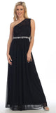 Celavie 6288 One Shoulder Rhinestones Waist Long Formal Dress Black