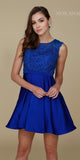 Sleeveless Short Cocktail Dress Lace Applique Bodice Royal Blue