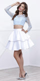 Ice Blue Top White Skirt Two-Piece Homecoming Dress Long Sleeves 