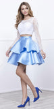 White Top Ice Blue Skirt Two-Piece Homecoming Dress Long Sleeves 