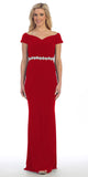 Celavie 6292 Red Off Shoulder Evening Gown Appliqued Waist