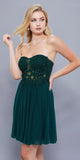 Green Short Homecoming Dress Appliqued Top Strapless