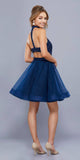 Cut Out Back Beaded Top Tulle Skirt Short Prom Dress Navy Blue