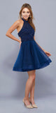 Cut Out Back Beaded Top Tulle Skirt Short Prom Dress Navy Blue
