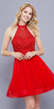 Cut Out Back Beaded Top Tulle Skirt Short Prom Dress Red