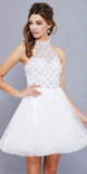 Cut Out Back Beaded Top Tulle Skirt Short Prom Dress White
