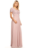 Celavie 6320L Mocha Short Sleeves Long Formal Dress Empire Waist