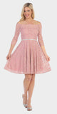Celavie 6343 Off-the-Shoulder Short Lace Homecoming Dress Blush
