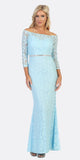 Celavie 6343L Off-Shoulder Long Sleeved Lace Formal Dress Baby Blue