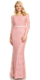 Celavie 6343L Off-Shoulder Long Sleeved Lace Formal Dress Blush