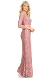 Celavie 6343L Off-Shoulder Long Sleeved Lace Formal Dress Mauve