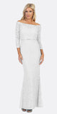 Celavie 6343L Off-Shoulder Long Sleeved Lace Formal Dress Off White