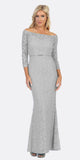 Celavie 6343L Off-Shoulder Long Sleeved Lace Formal Dress Silver