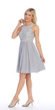 Silver Sleeveless Short Party Lace Dress A-line
