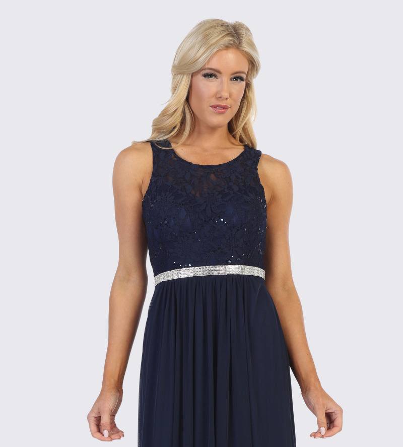 Celavie 6344 Navy Blue Sleeveless Short Party Lace Dress A-line