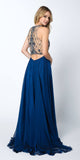 Juliet 637 Sleeveless A-Line Rhinestone Embellished Prom Gown Navy Blue