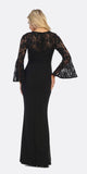 Celavie 6374 Black Beaded Waist Long Formal Dress with Long Bell Sleeves