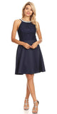Celavie 6382 Navy Blue Lace Top Knee-Length Cocktail Dress