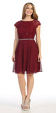 Celavie 6394-S Embellished Waist Short Wedding Guest Dress Burgundy