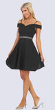 Celavie 6395 Knee Length Cold Shoulder Black A-Line Dress