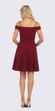 Celavie 6395 Knee Length Cold Shoulder Burgundy A-Line Dress