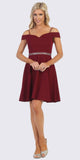 Celavie 6395 Knee Length Cold Shoulder Burgundy A-Line Dress