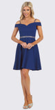 Celavie 6395 Knee Length Cold Shoulder Royal Blue A-Line Dress
