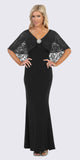 Black Long Formal Dress with Lace Poncho