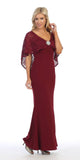 Burgundy Long Formal Dress with Lace Poncho