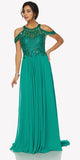 Cold Shoulder Floor Length Evening Gown Embellished Bodice Green