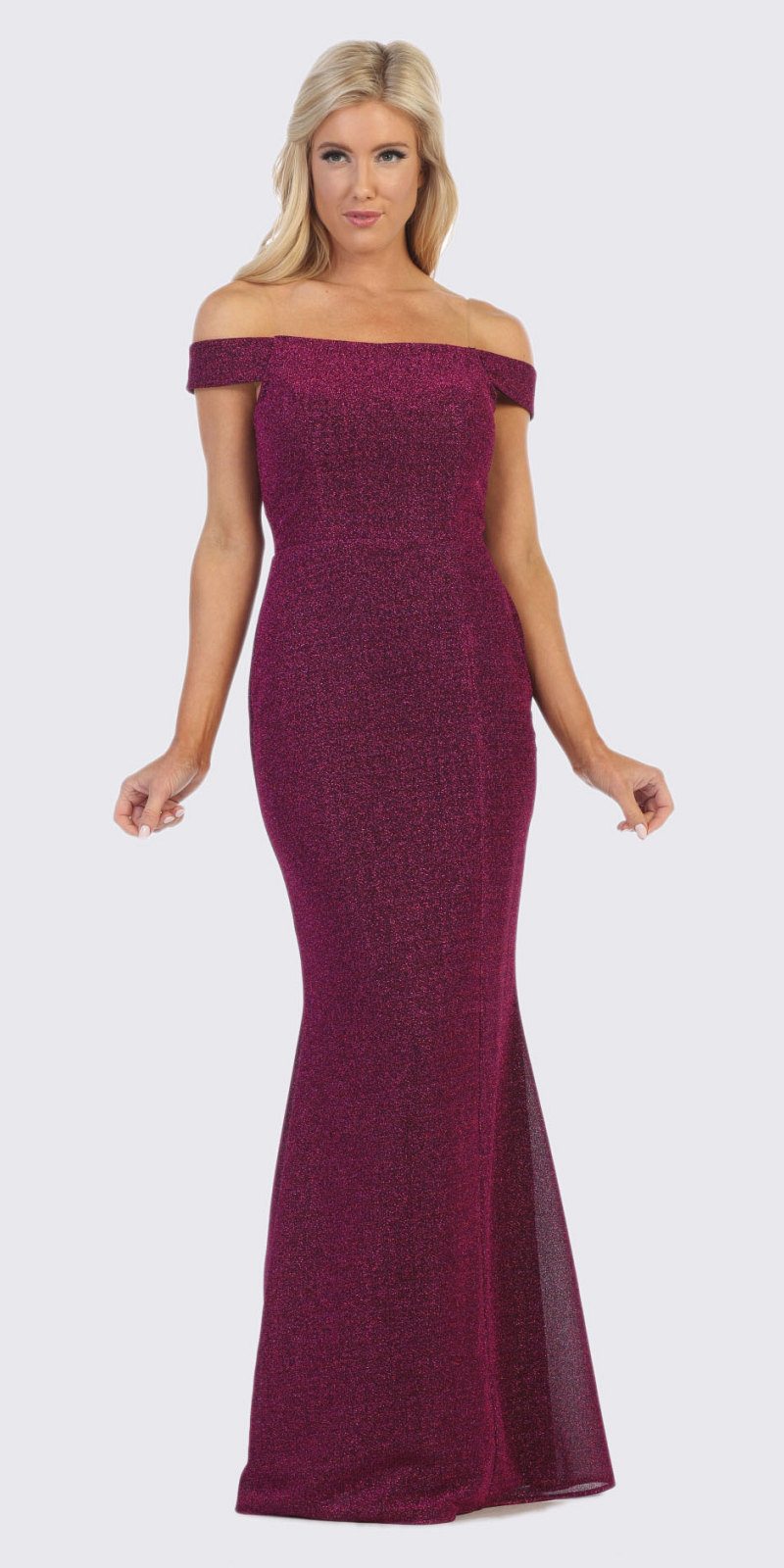 Celavie 6402 Off-Shoulder Mermaid Style Long Formal Dress Burgundy