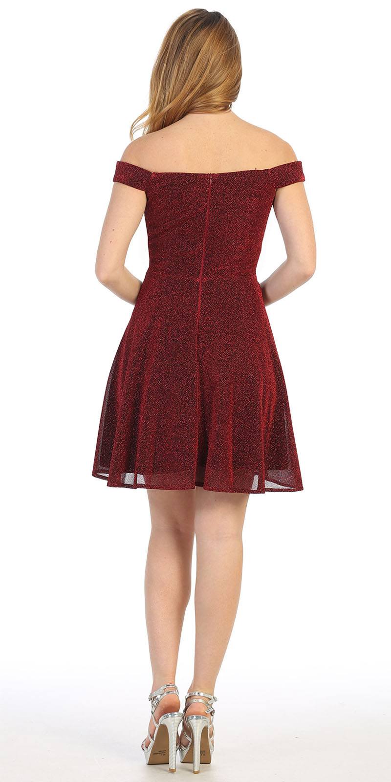 Burgundy Off-Shoulder Homecoming Short Dress