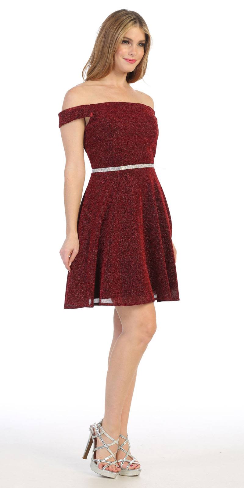Burgundy Off-Shoulder Homecoming Short Dress