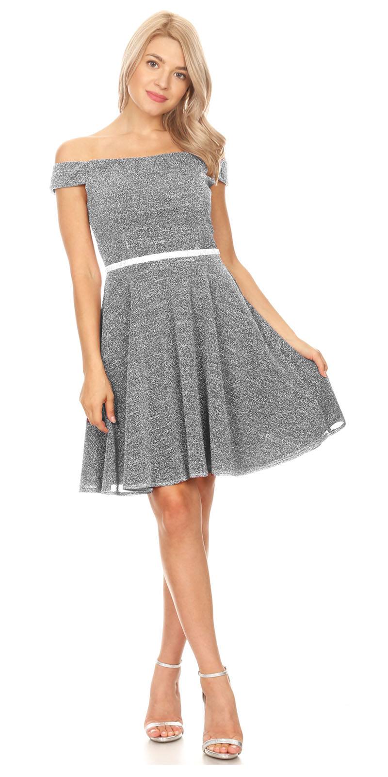 Silver Off-Shoulder Homecoming Short Dress