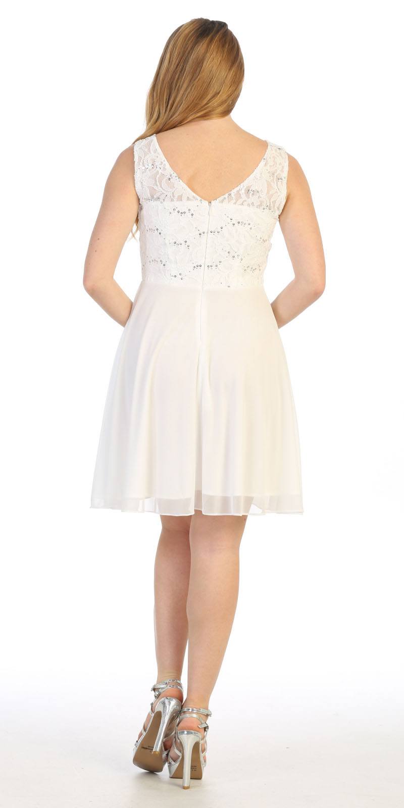 Celavie 6406 Off White Lace Bodice Short Cocktail Dress Sleeveless