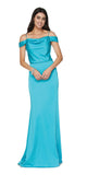 Turquoise Off Shoulder Long Bridesmaids Dress with Spaghetti Strap