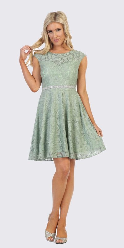 Cap Sleeved Sage A-Line Short Homecoming Dress 