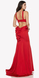 Red Fit and Flare Evening Gown Cut Out Back with Ruffles 