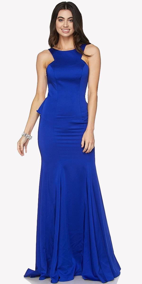 Royal Fit and Flare Evening Gown Cut Out Back with Ruffles 