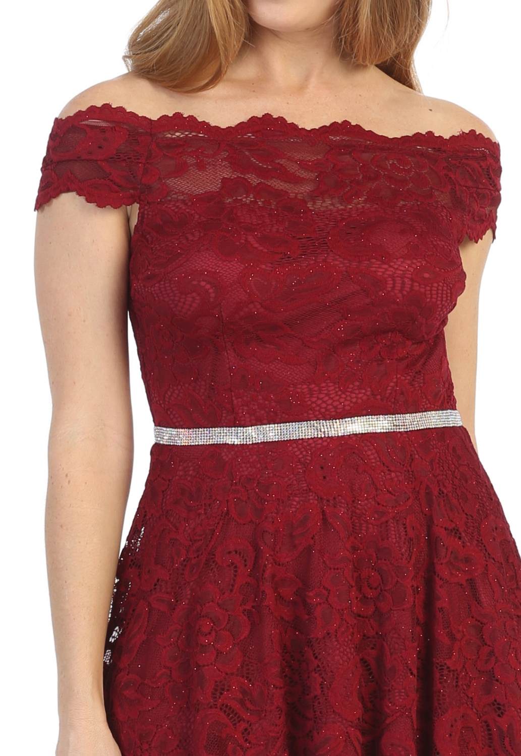 Burgundy Off-Shoulder Wedding-Guest Short Dress
