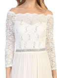 Long Sleeved Off-the-Shoulder Long Formal Dress Off White
